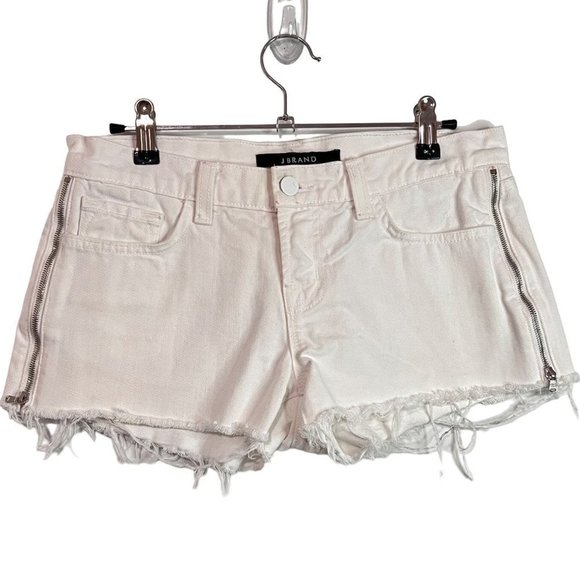J Brand Pants - J BRAND White Size Zipper Frayed Low Rise in Pure White Denim Shorts Sze 24
